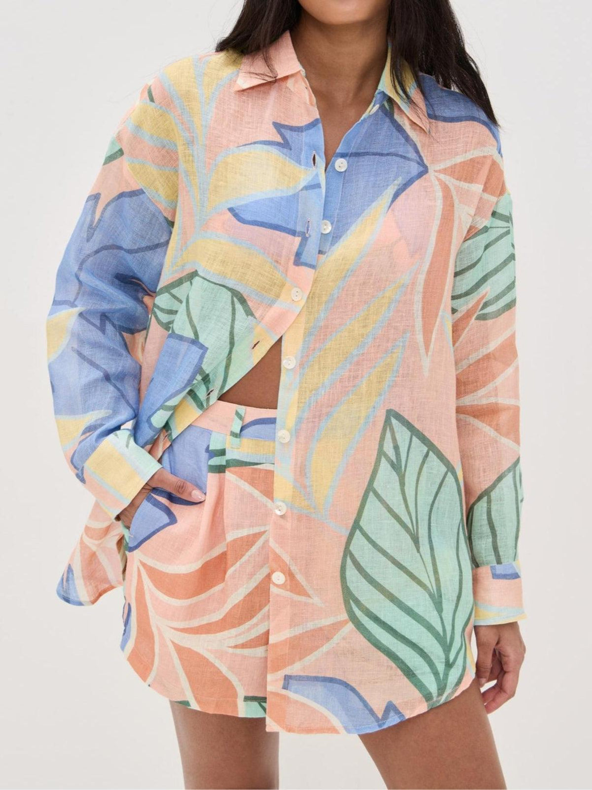 Kim Tropical Leaf Printed Short Set