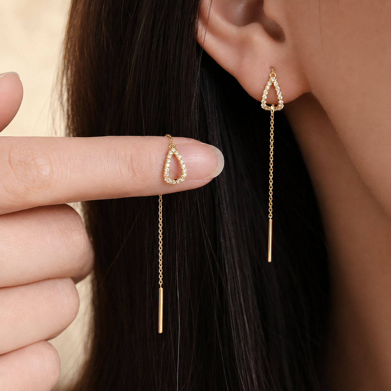 The End Threader Earrings – Cubic Zirconia Chain Drop