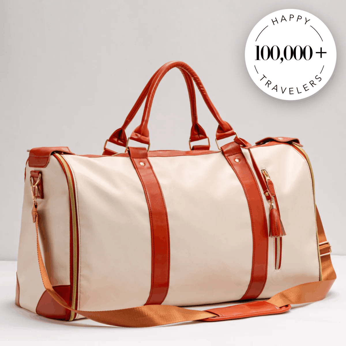 REPLACE - cream bag with 100,000+ travellers badge