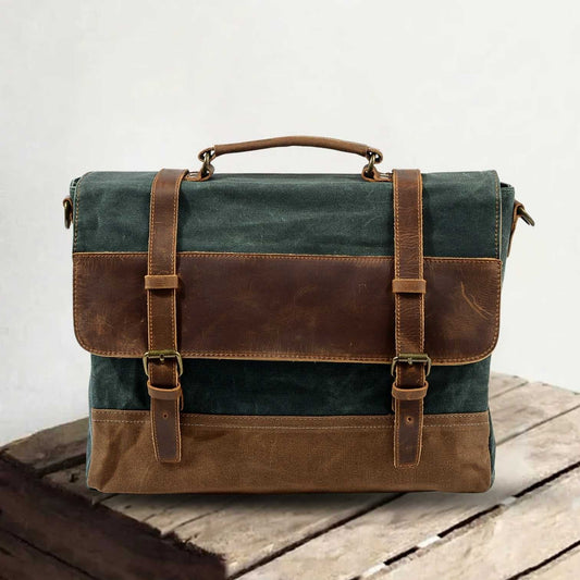 Waterproof Waxed Canvas & Genuine Leather Shoulder Bag – Men's Laptop Messenger Bag | Jack