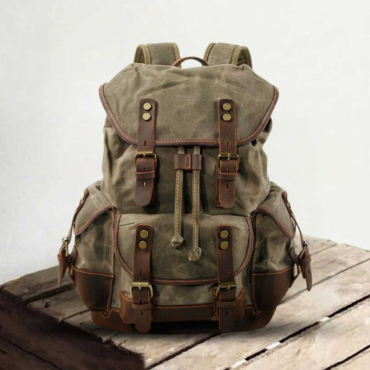 Waxed Canvas & Genuine Leather Hiking Backpack – 18L Rucksack | John