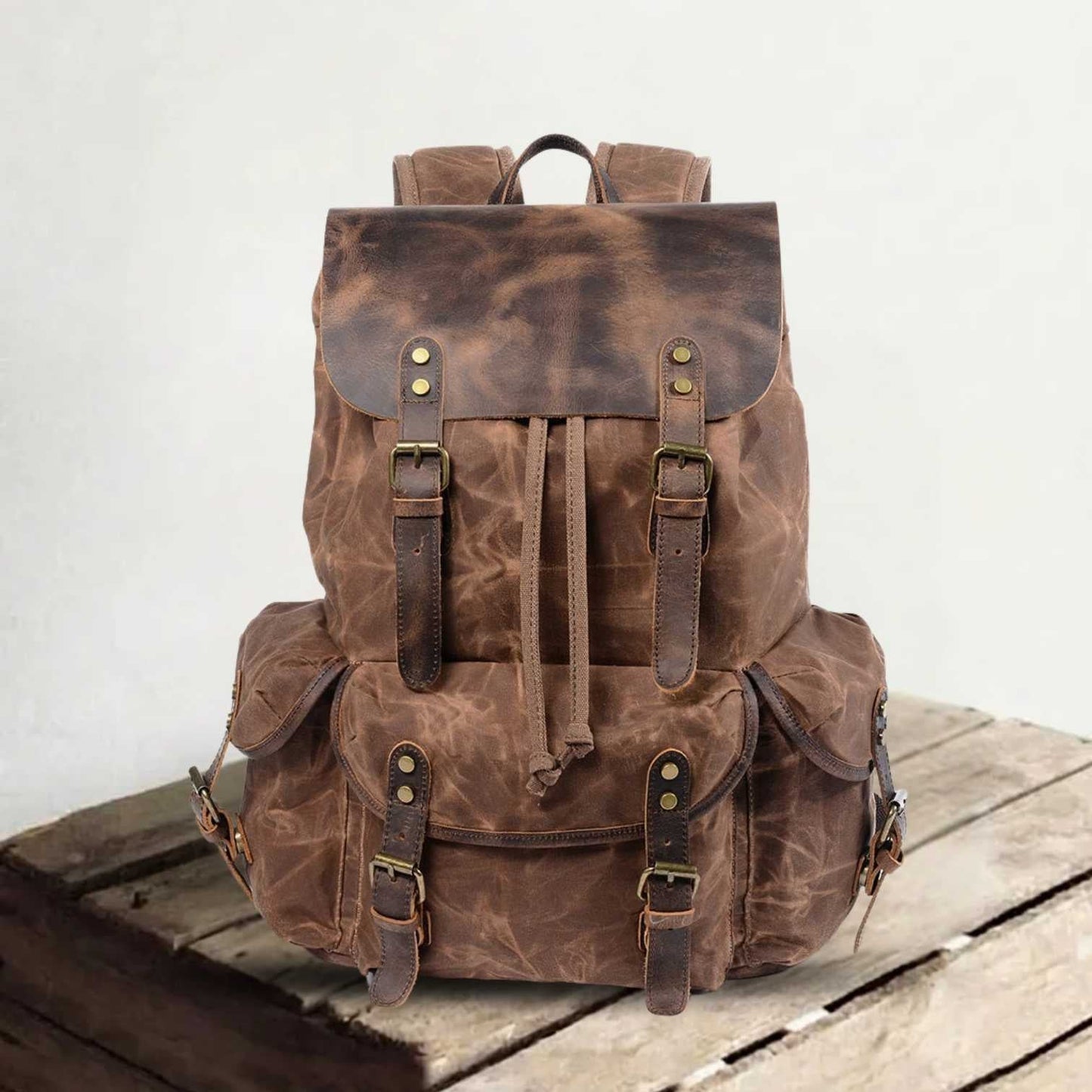 Waxed Canvas & Genuine Leather Backpack – Vintage Everyday Rucksack | James