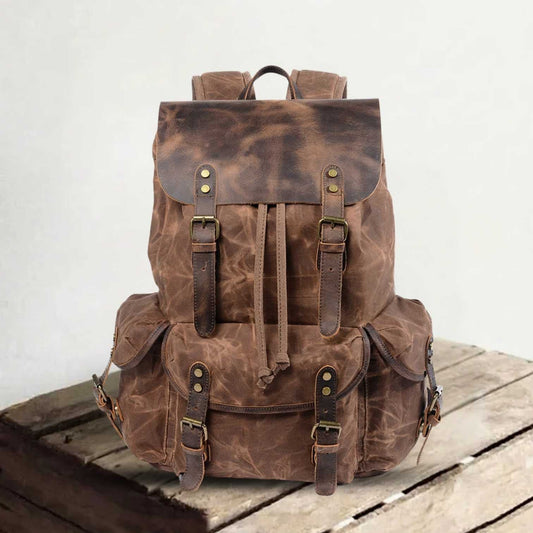 Waxed Canvas & Genuine Leather Backpack – Vintage Everyday Rucksack | James