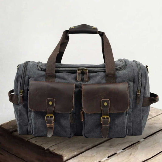 Waxed Canvas & Genuine Leather Duffle Bag – Men's Weekender Travel Bag | David