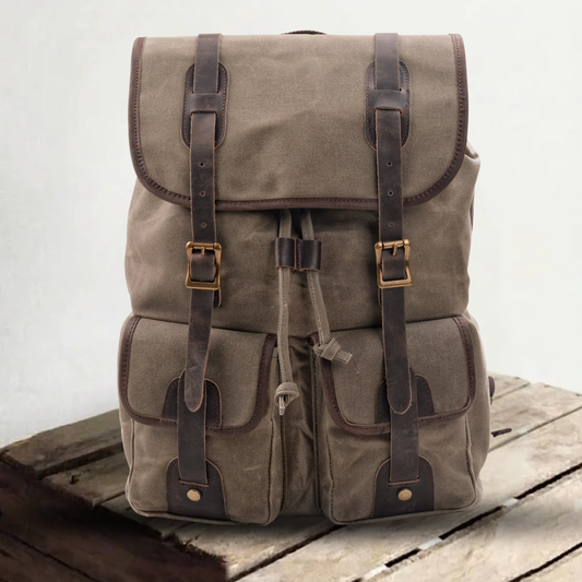 Waxed Canvas & Genuine Leather Travel Backpack – Vintage Rucksack | Marcus
