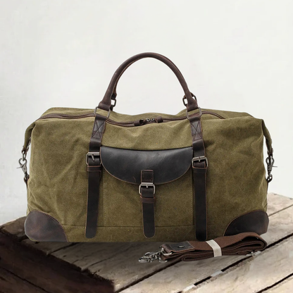 Waxed Canvas & Genuine Leather Travel Duffle Bag – 56L Weekender