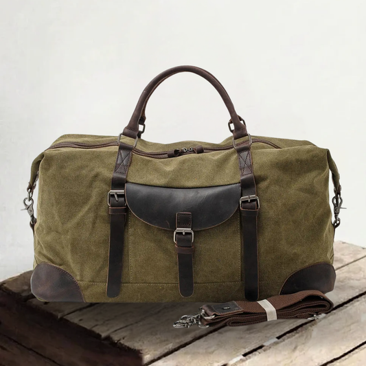 Waxed Canvas & Genuine Leather Travel Duffle Bag – 56L Weekender | Thomas
