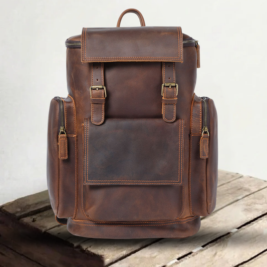 Genuine Leather Laptop Backpack – 23L Vintage Rucksack for Men | Charles