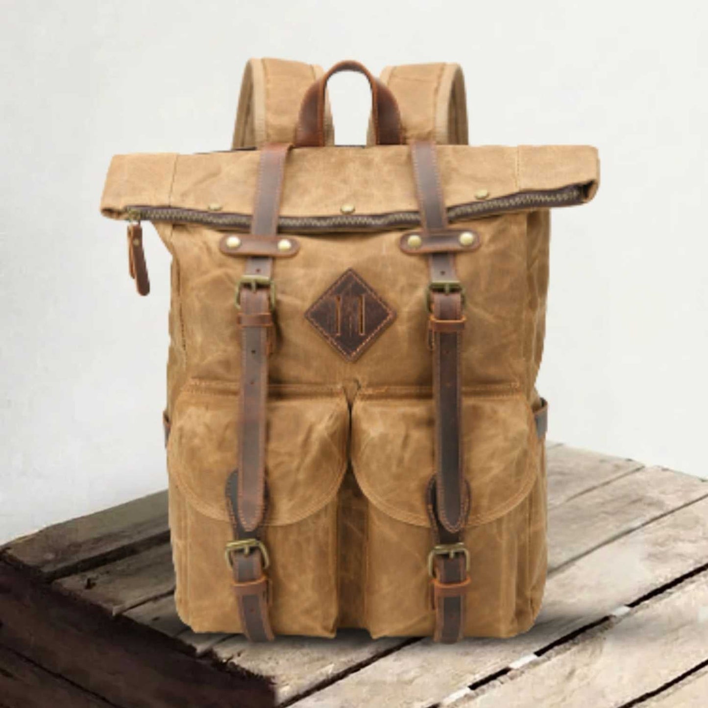 Waxed Canvas & Genuine Leather Travel Backpack – 25L Vintage Rucksack | Mitchell