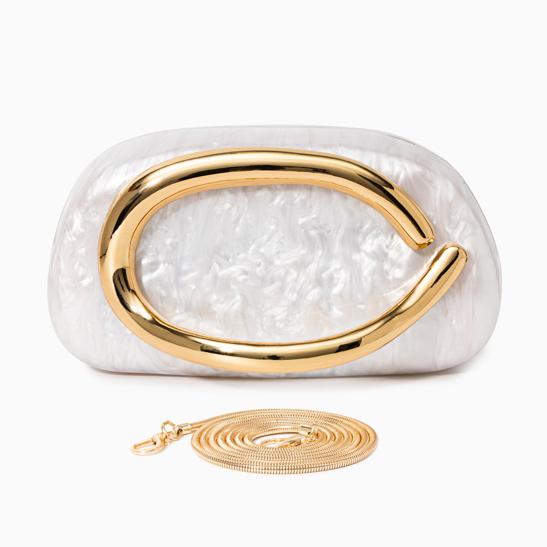 Pearlescent Clutch Bag for Women – Gold Chain Evening Bag