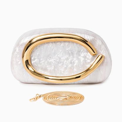 Pearlescent Clutch Bag for Women – Gold Chain Evening Bag