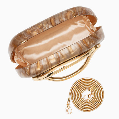 Pearlescent Clutch Bag for Women – Gold Chain Evening Bag