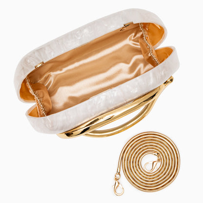 Pearlescent Clutch Bag for Women – Gold Chain Evening Bag