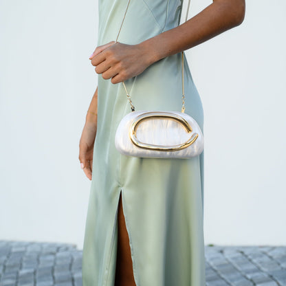 Pearlescent Clutch Bag for Women – Gold Chain Evening Bag