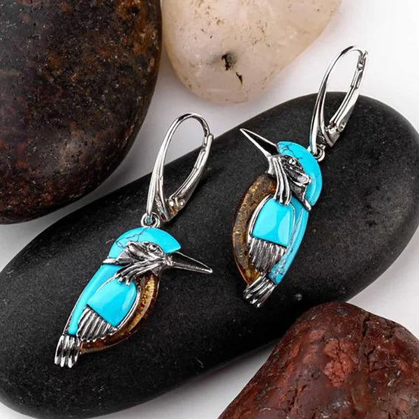 Blue Hummingbird Enamel Earrings – Hand-Painted Statement Studs