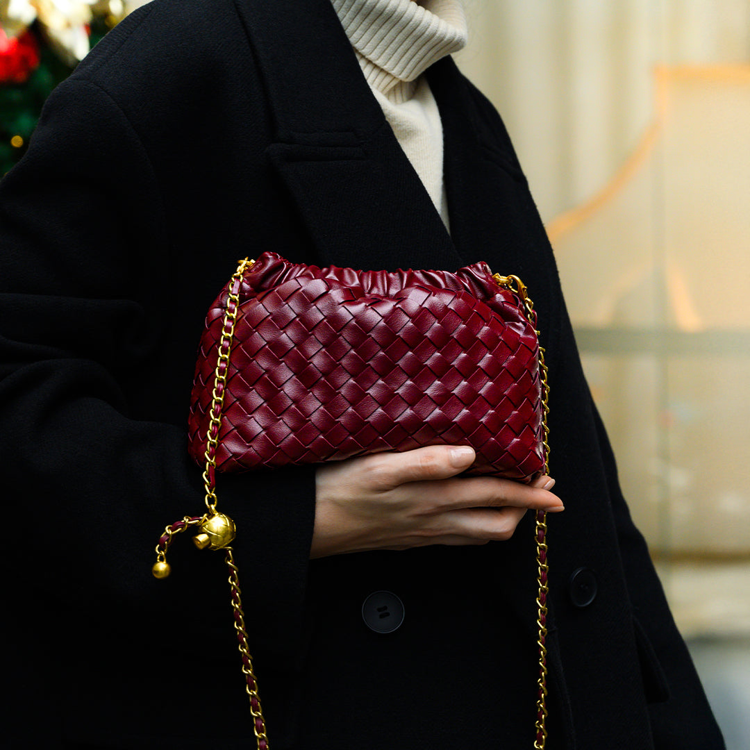 Vegan Leather Cloud Shoulder Bag for Women – Woven Strap Bag