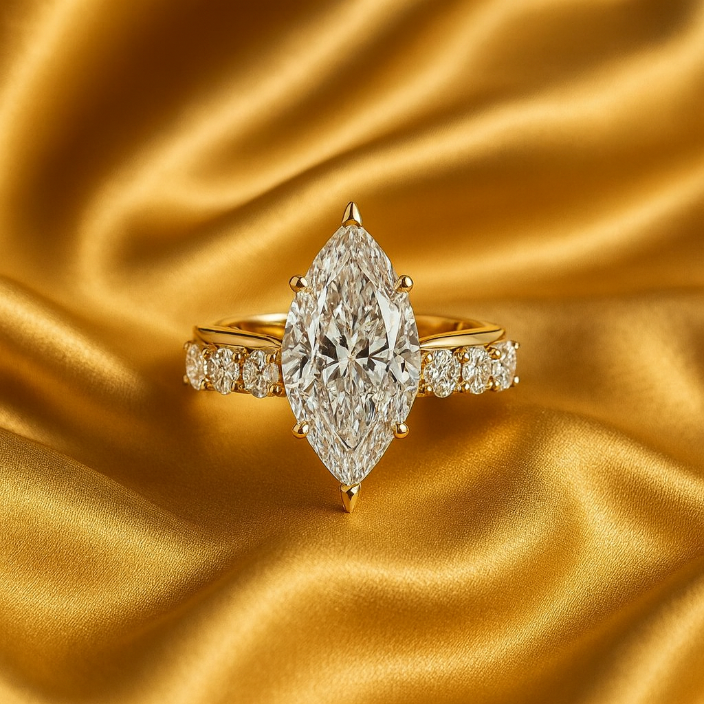 Marquise Stone Gold Ring – Elegant Solitaire, Sizes 5 to 11