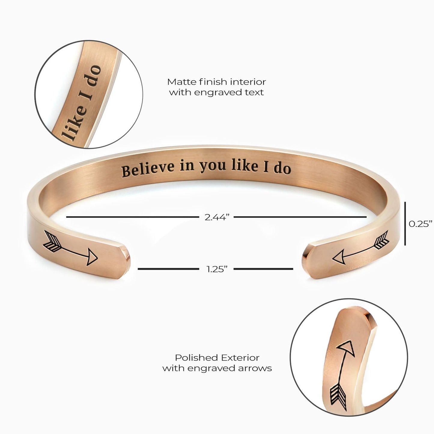 ‘Believe In You Like I Do’ Personalised Engraved Cuff Bangle