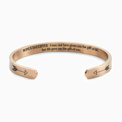 ‘Bonus Daughter’ Personalised Engraved Cuff Bangle – Step Daughter Gift