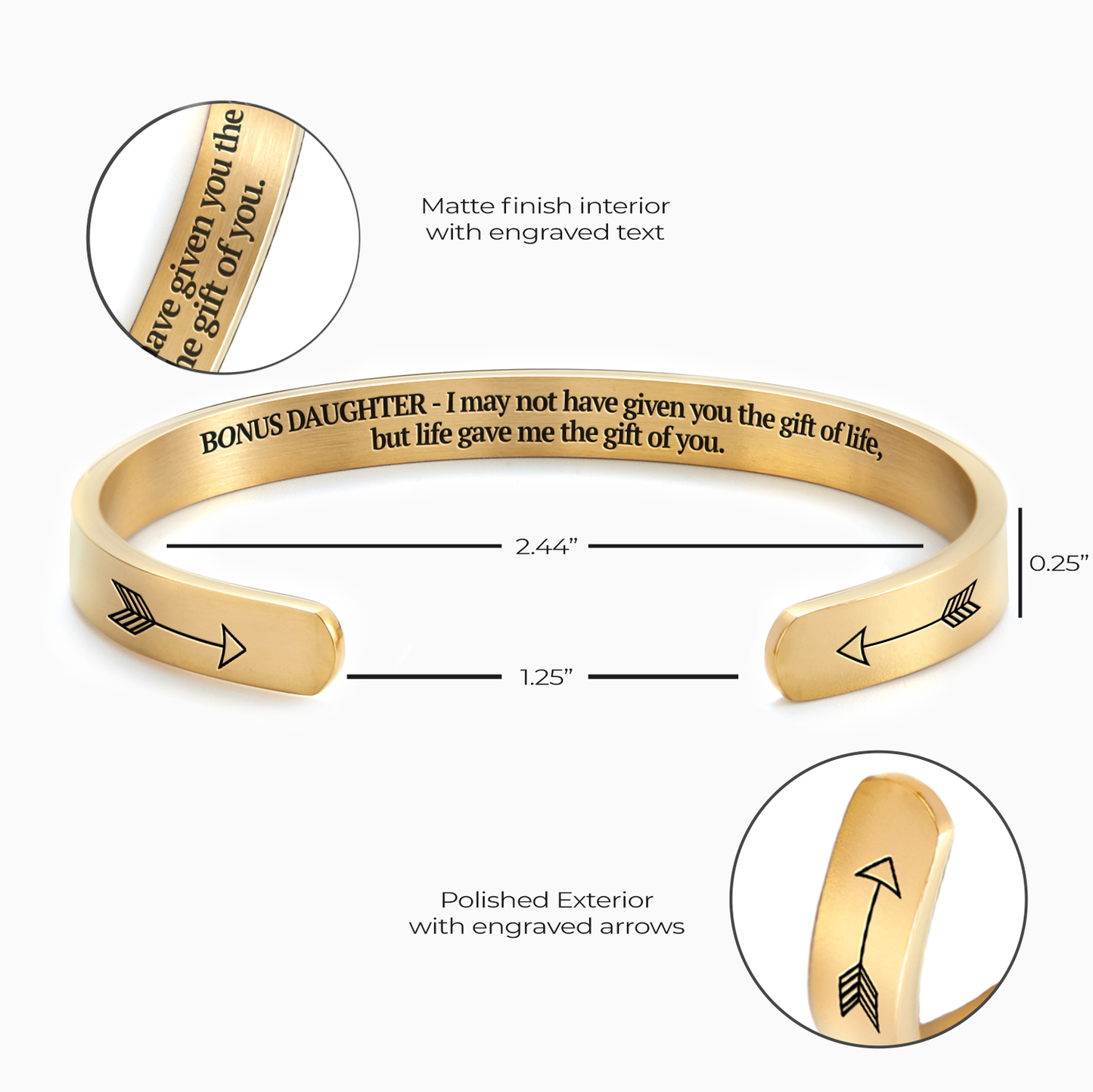 ‘Bonus Daughter’ Personalised Engraved Cuff Bangle – Step Daughter Gift