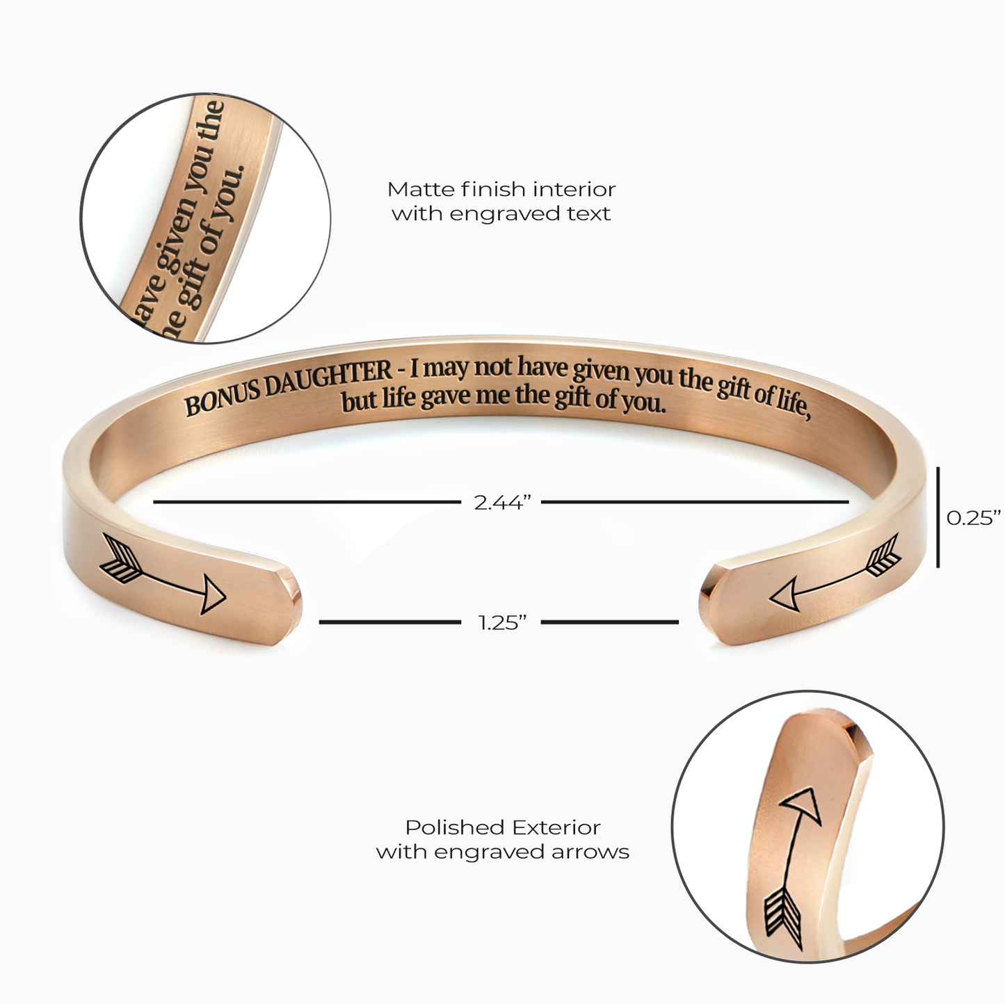 ‘Bonus Daughter’ Personalised Engraved Cuff Bangle – Step Daughter Gift