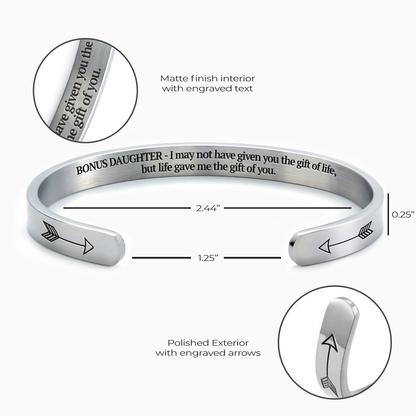 ‘Bonus Daughter’ Personalised Engraved Cuff Bangle – Step Daughter Gift
