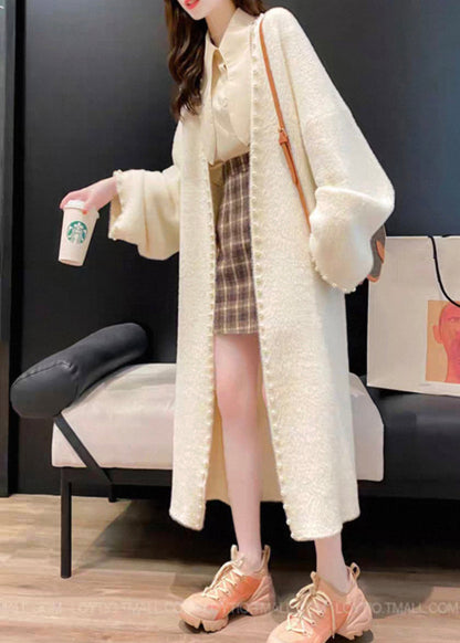 New White Original Design Pearl Knit Cardigan