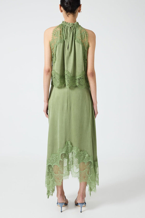 Marigold Lace Pleated Top + Irregular Slit Skirt Set