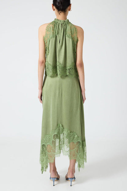 Marigold Lace Pleated Top + Irregular Slit Skirt Set