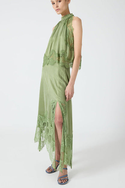 Marigold Lace Pleated Top + Irregular Slit Skirt Set