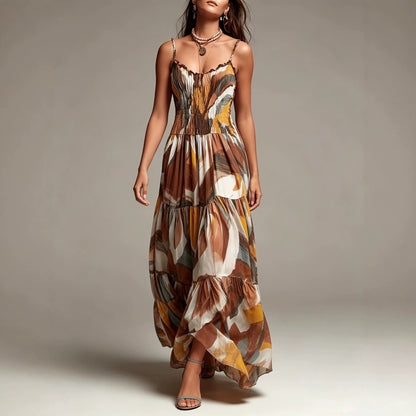 Abstract Print Maxi Dress Tiered — Occasion Wear | Smocked