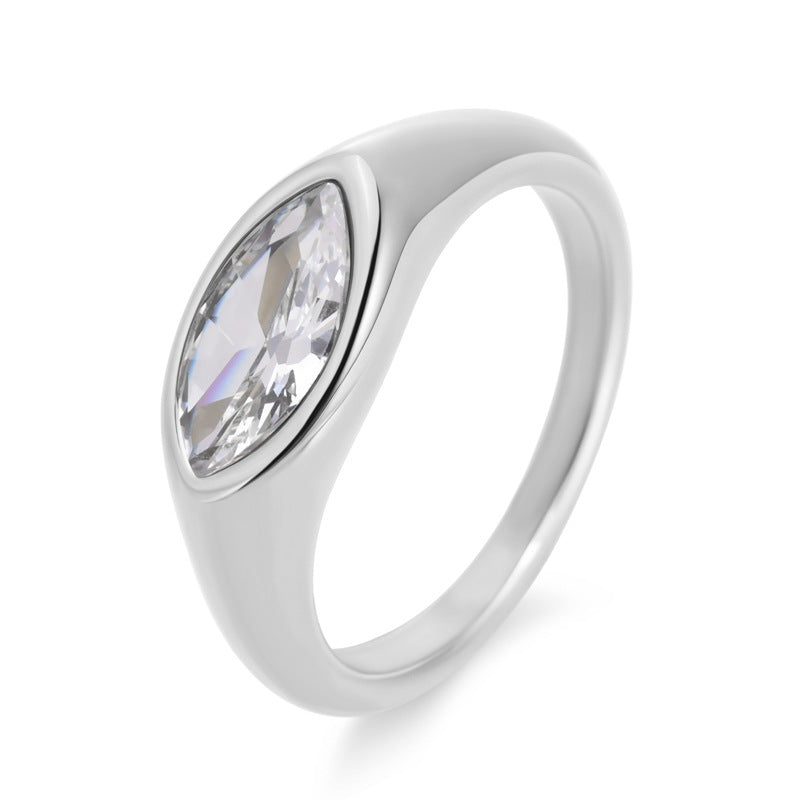 Majestic Contour Ring – Platinum Plated Marquise Dome Statement Ring