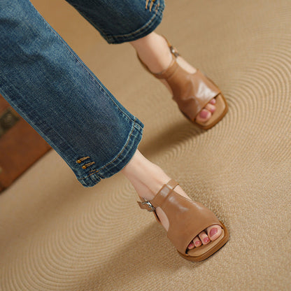 Arose Genuine Leather T-strap Sandals