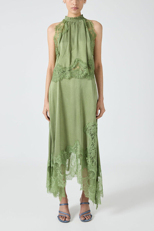 Marigold Lace Pleated Top + Irregular Slit Skirt Set