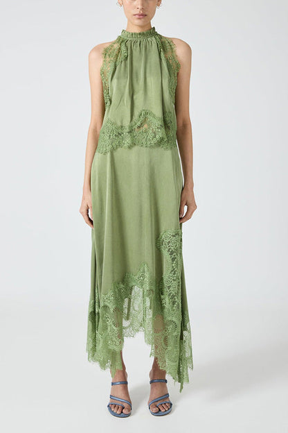Marigold Lace Pleated Top + Irregular Slit Skirt Set