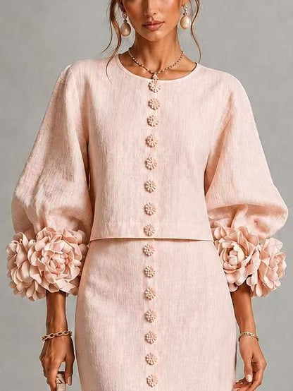Rosie Floral Bishop Sleeve Button-Front Midi Dress