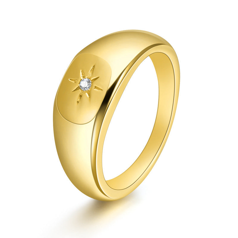 Polaris Signet Ring – 18K Gold Starburst Dome Statement Ring