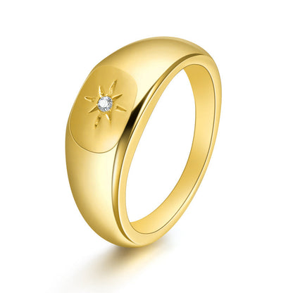 Polaris Signet Ring – 18K Gold Starburst Dome Statement Ring