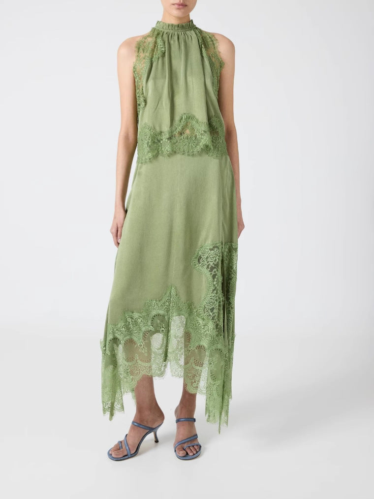 Marigold Lace Pleated Top + Irregular Slit Skirt Set