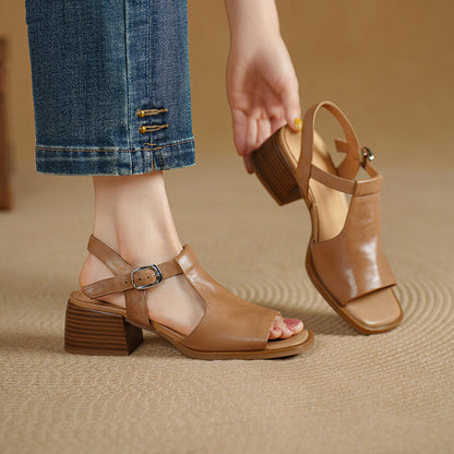 Arose Genuine Leather T-strap Sandals