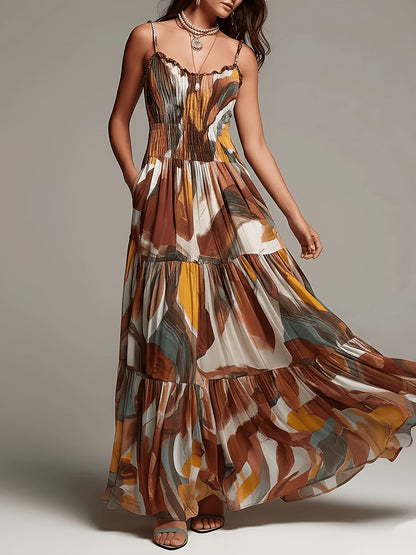 Abstract Print Maxi Dress Tiered — Occasion Wear | Smocked