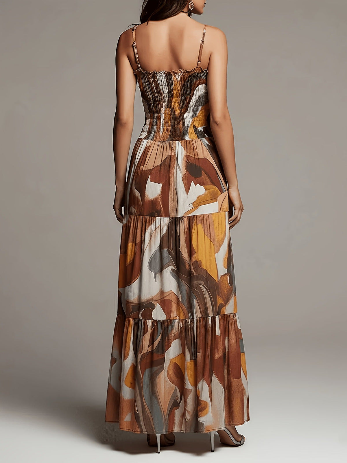 Abstract Print Maxi Dress Tiered — Occasion Wear | Smocked