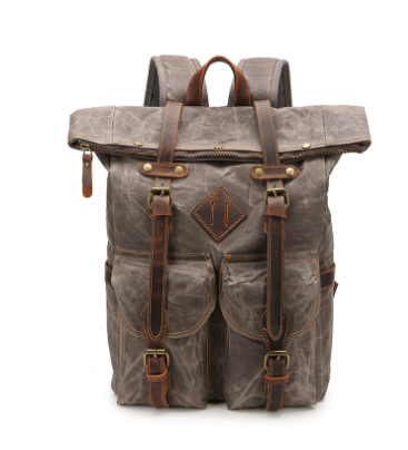 Waxed Canvas & Genuine Leather Travel Backpack – 25L Vintage Rucksack