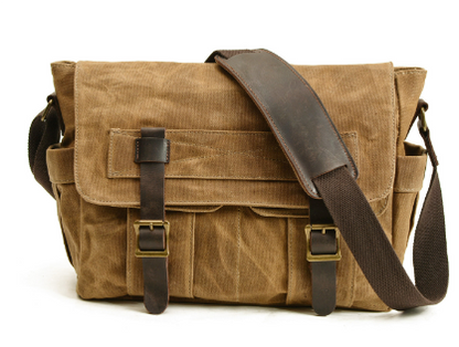 Waxed Canvas & Genuine Leather Messenger Bag – Men's Vintage Shoulder Bag | Scott