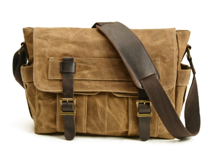 Waxed Canvas & Genuine Leather Messenger Bag – Men's Vintage Shoulder Bag | Scott