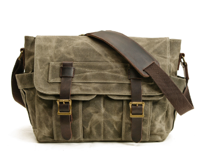 Waxed Canvas & Genuine Leather Messenger Bag – Men's Vintage Shoulder Bag | Scott