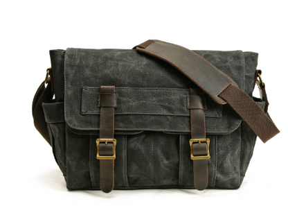 Waxed Canvas & Genuine Leather Messenger Bag – Men's Vintage Shoulder Bag | Scott