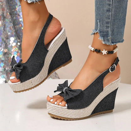 Anna Denim Wedge Sandals