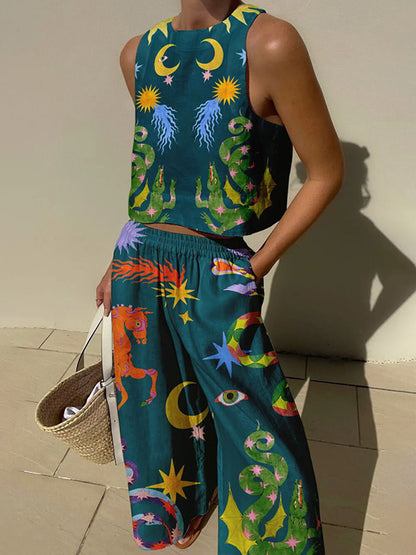 Ernest Print Tank and Pocketed Pants Set