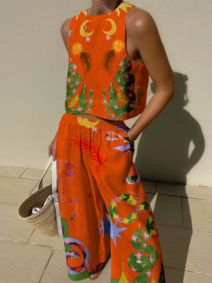Ernest Print Tank and Pocketed Pants Set